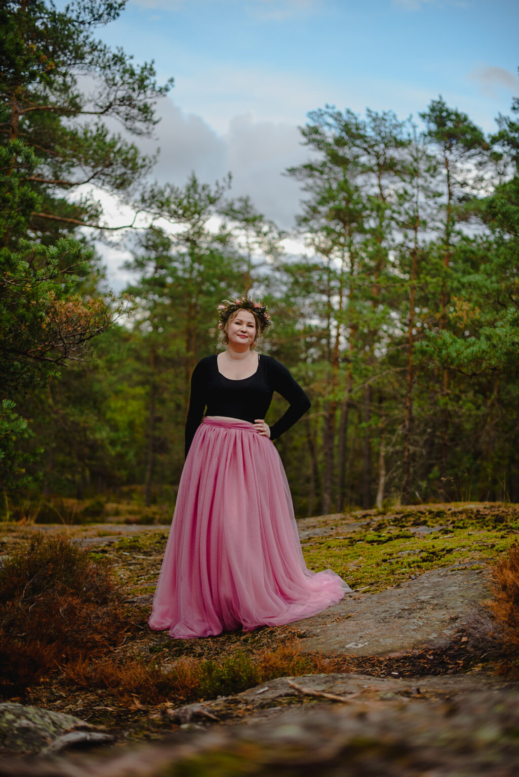 Pink and black wedding dress